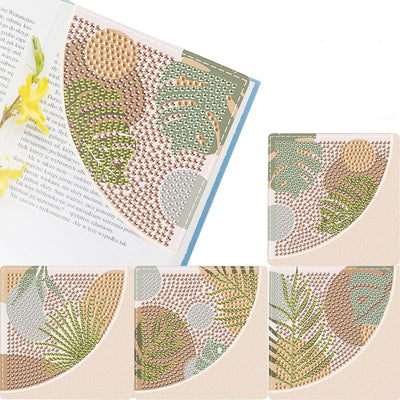 4Pcs Tropical Plant Leaves PU Corner Cover Bookmark Diamond Painting Kits