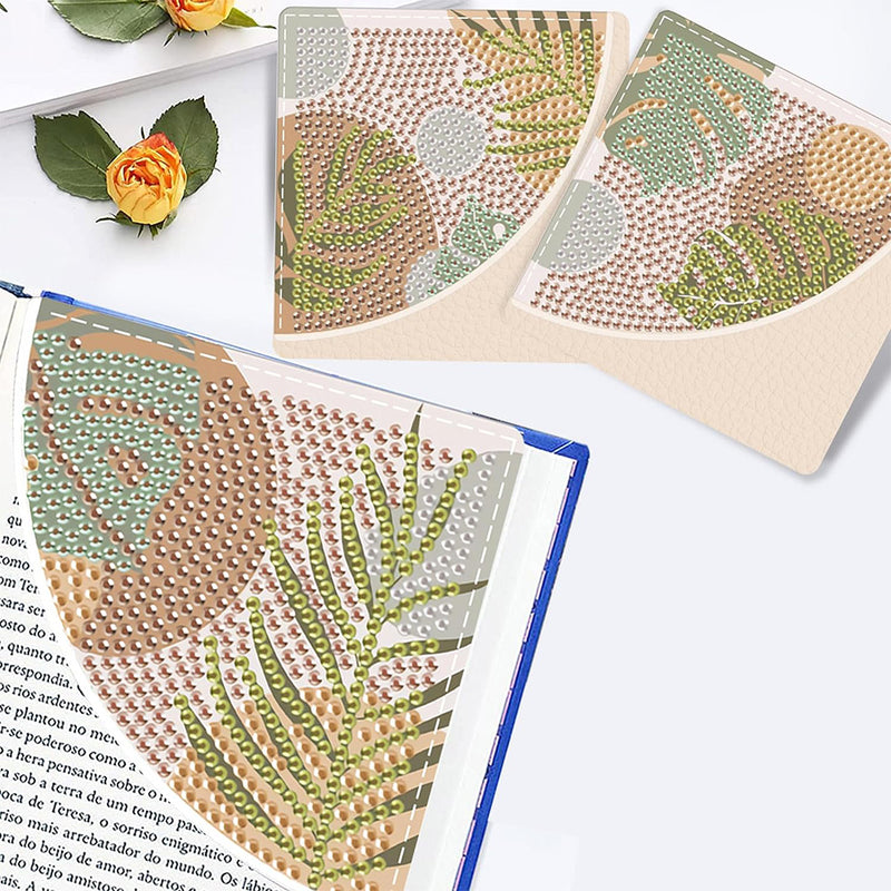 4Pcs Tropical Plant Leaves PU Corner Cover Bookmark Diamond Painting Kits