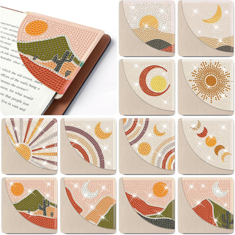 12Pcs Abstract Landscape PU Corner Cover Bookmark Diamond Painting Kits