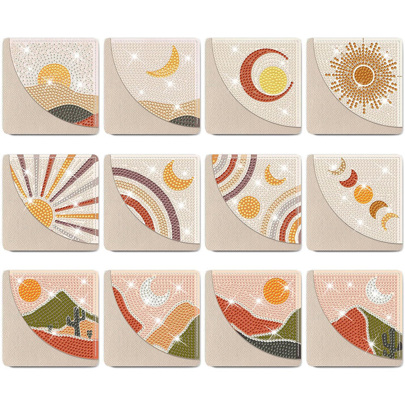 12Pcs Abstract Landscape PU Corner Cover Bookmark Diamond Painting Kits