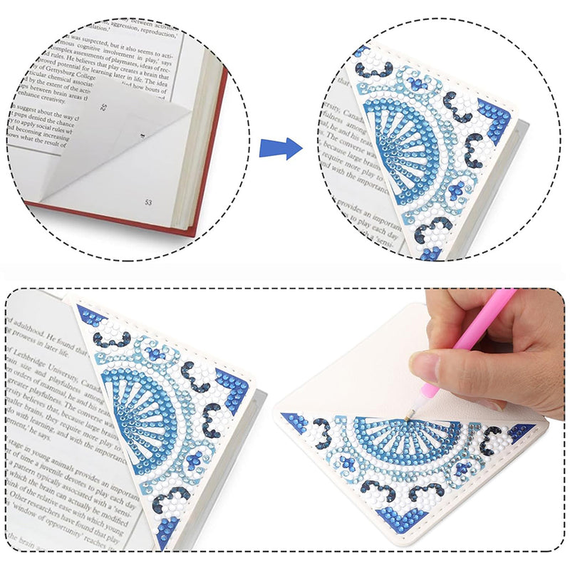 4Pcs Blue Mandala PU Corner Cover Bookmark Diamond Painting Kits