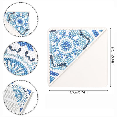 4Pcs Blue Mandala PU Corner Cover Bookmark Diamond Painting Kits