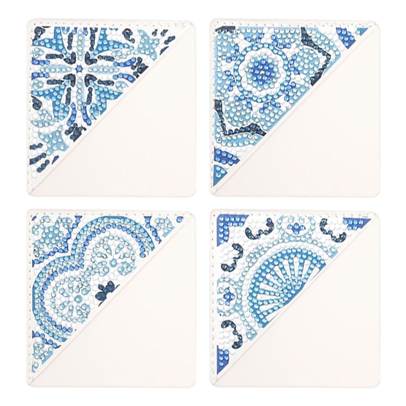 4Pcs Blue Mandala PU Corner Cover Bookmark Diamond Painting Kits