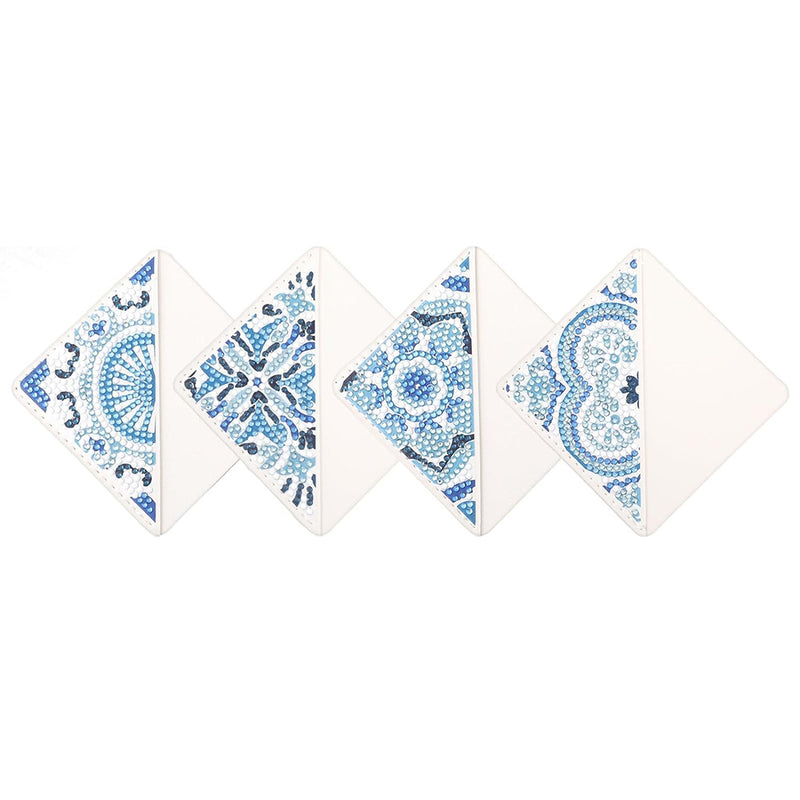 4Pcs Blue Mandala PU Corner Cover Bookmark Diamond Painting Kits