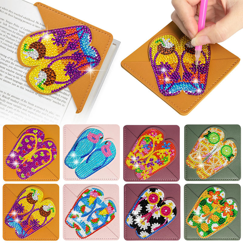 8Pcs Summer Flip Flops PU Corner Cover Bookmark Diamond Painting Kits