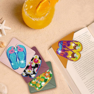 8Pcs Summer Flip Flops PU Corner Cover Bookmark Diamond Painting Kits