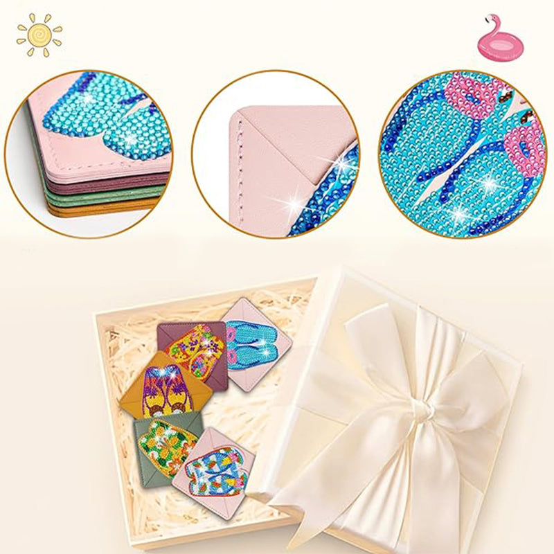 8Pcs Summer Flip Flops PU Corner Cover Bookmark Diamond Painting Kits