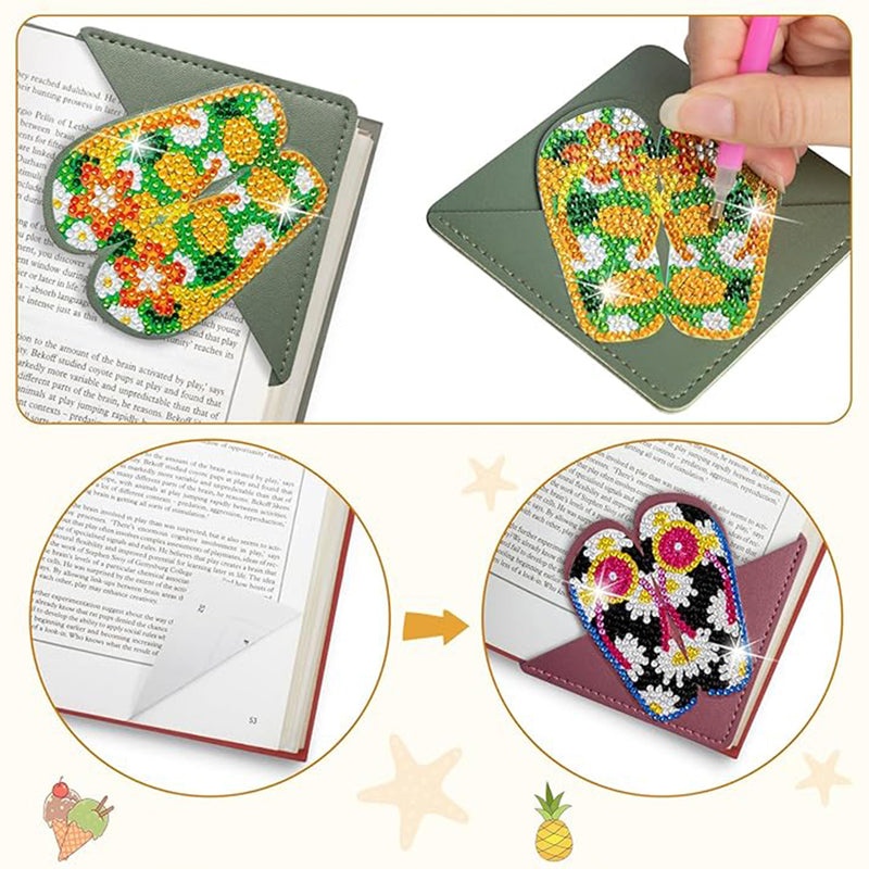 8Pcs Summer Flip Flops PU Corner Cover Bookmark Diamond Painting Kits