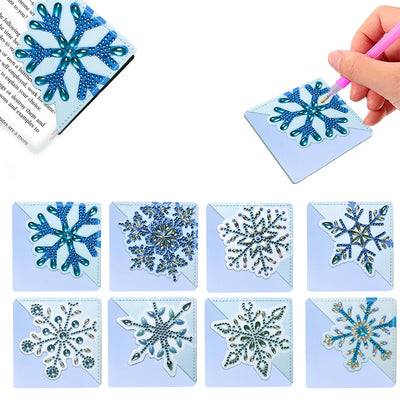 8Pcs Blue Snowflake PU Corner Cover Bookmark Diamond Painting Kits