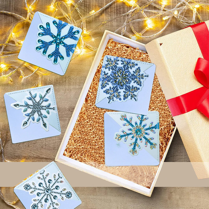 8Pcs Blue Snowflake PU Corner Cover Bookmark Diamond Painting Kits