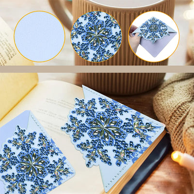 8Pcs Blue Snowflake PU Corner Cover Bookmark Diamond Painting Kits