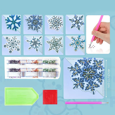 8Pcs Blue Snowflake PU Corner Cover Bookmark Diamond Painting Kits