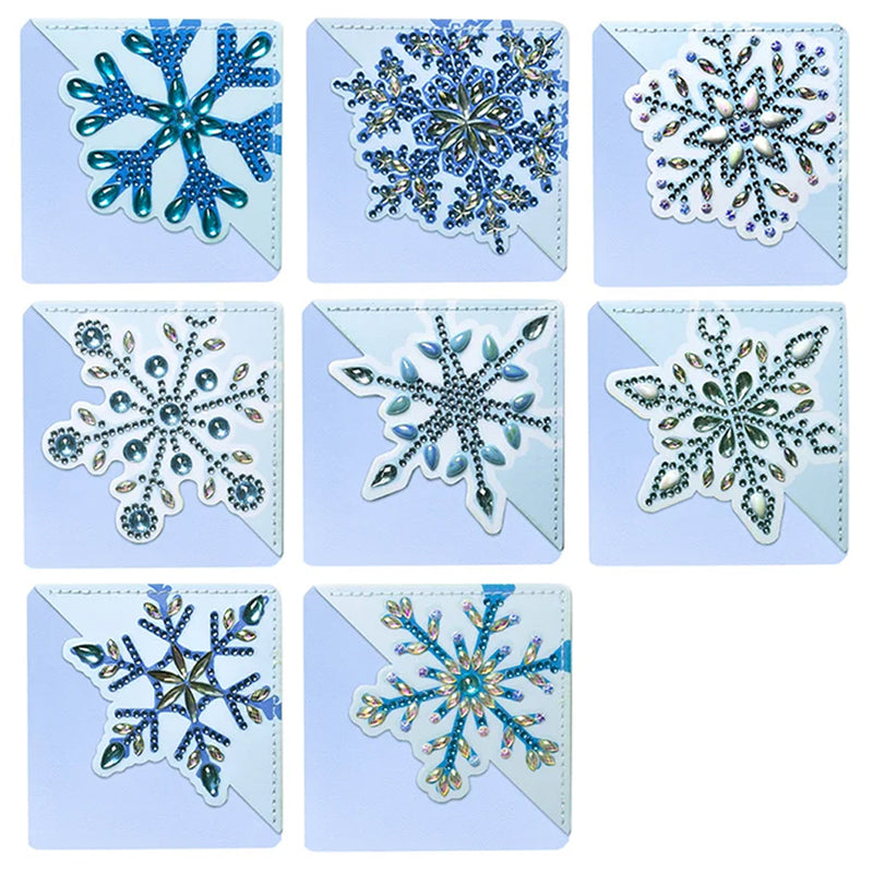 8Pcs Blue Snowflake PU Corner Cover Bookmark Diamond Painting Kits