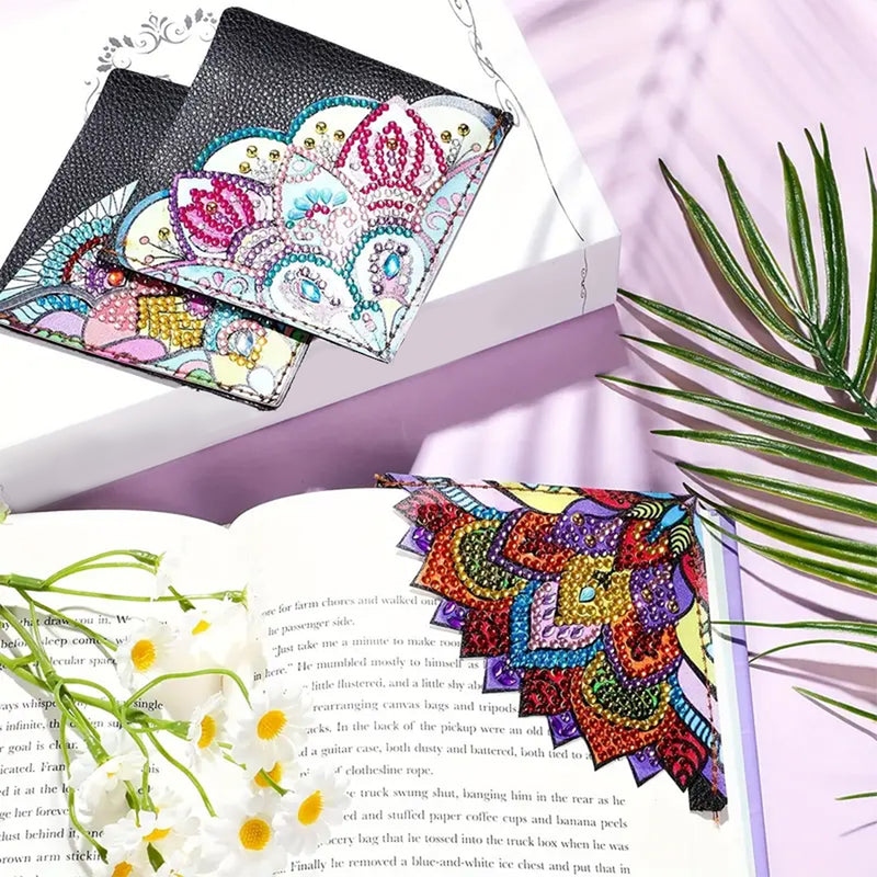 6Pcs Petal Shaped Mandala PU Corner Cover Bookmark Diamond Painting Kits