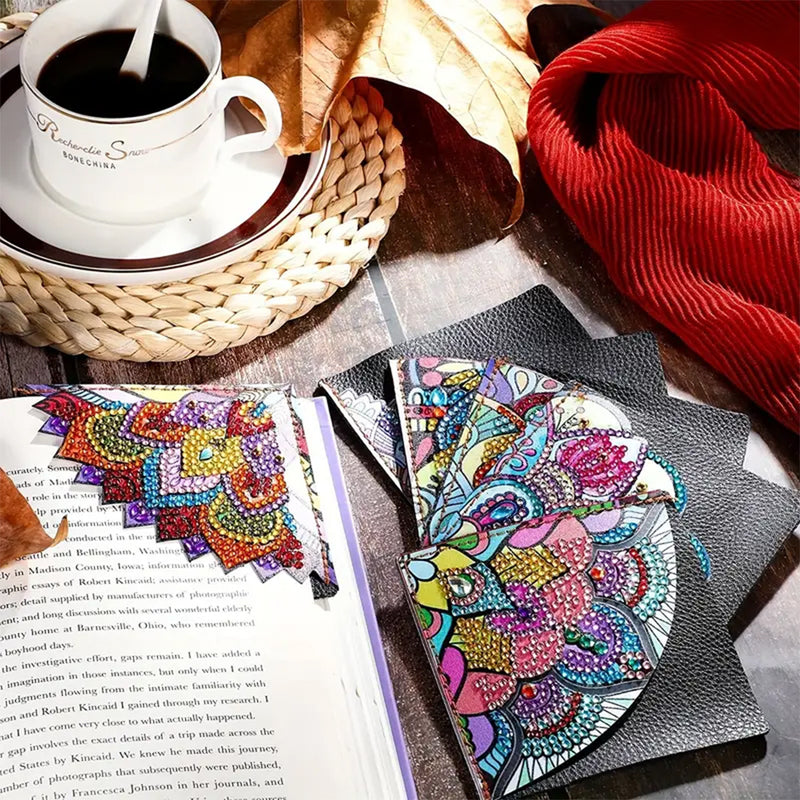 6Pcs Petal Shaped Mandala PU Corner Cover Bookmark Diamond Painting Kits