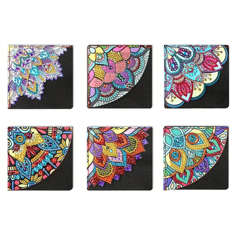 6Pcs Petal Shaped Mandala PU Corner Cover Bookmark Diamond Painting Kits