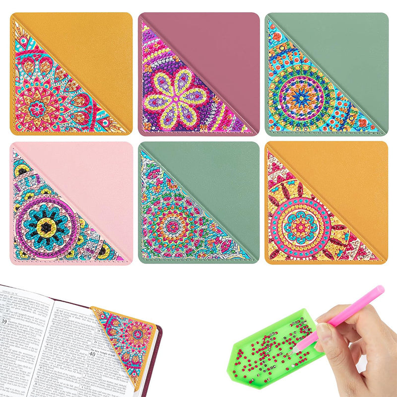 6Pcs Triangle Mandala PU Corner Cover Bookmark Diamond Painting Kits