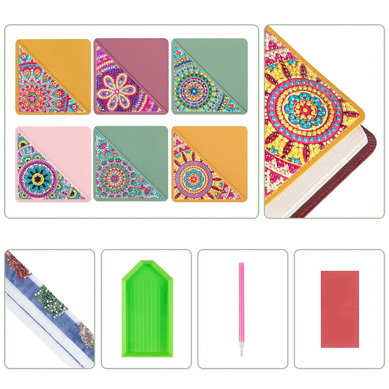 6Pcs Triangle Mandala PU Corner Cover Bookmark Diamond Painting Kits