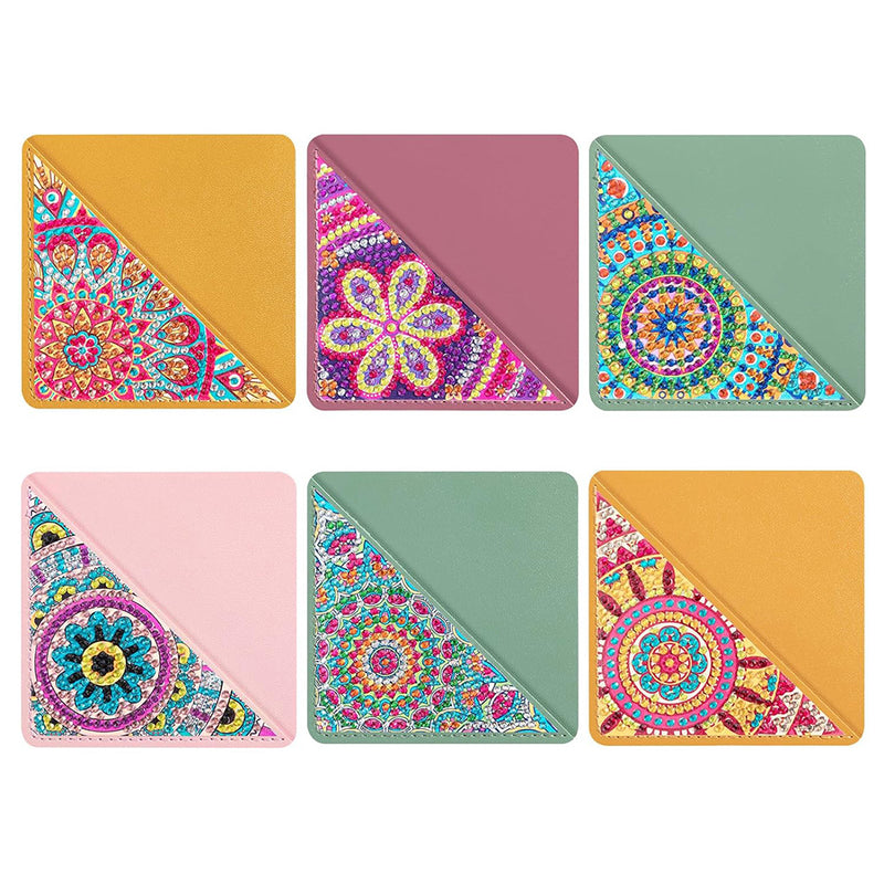 6Pcs Triangle Mandala PU Corner Cover Bookmark Diamond Painting Kits