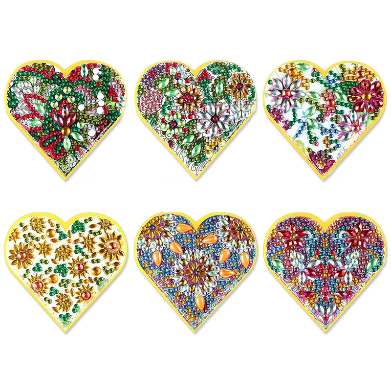 6Pcs Heart Shaped Chrysanthemum Mandala PU Corner Cover Bookmark Diamond Painting Kits