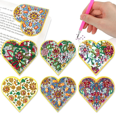 6Pcs Heart Shaped Chrysanthemum Mandala PU Corner Cover Bookmark Diamond Painting Kits