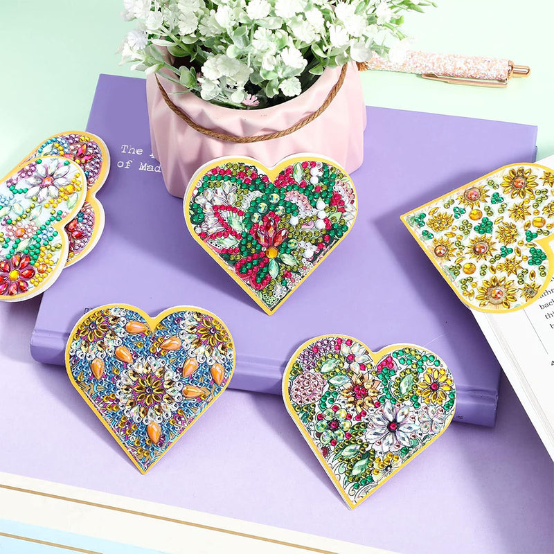 6Pcs Heart Shaped Chrysanthemum Mandala PU Corner Cover Bookmark Diamond Painting Kits