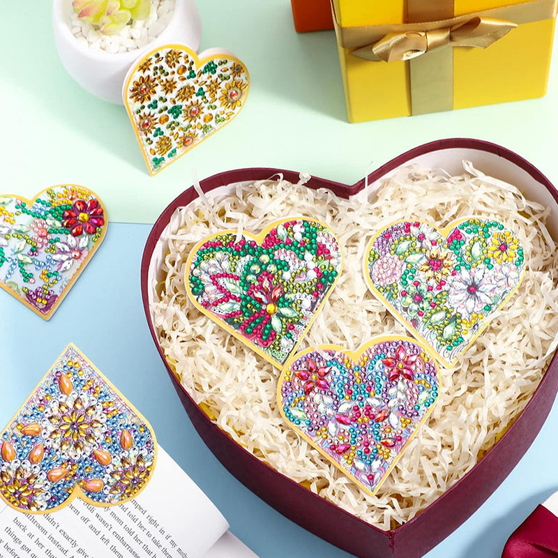 6Pcs Heart Shaped Chrysanthemum Mandala PU Corner Cover Bookmark Diamond Painting Kits