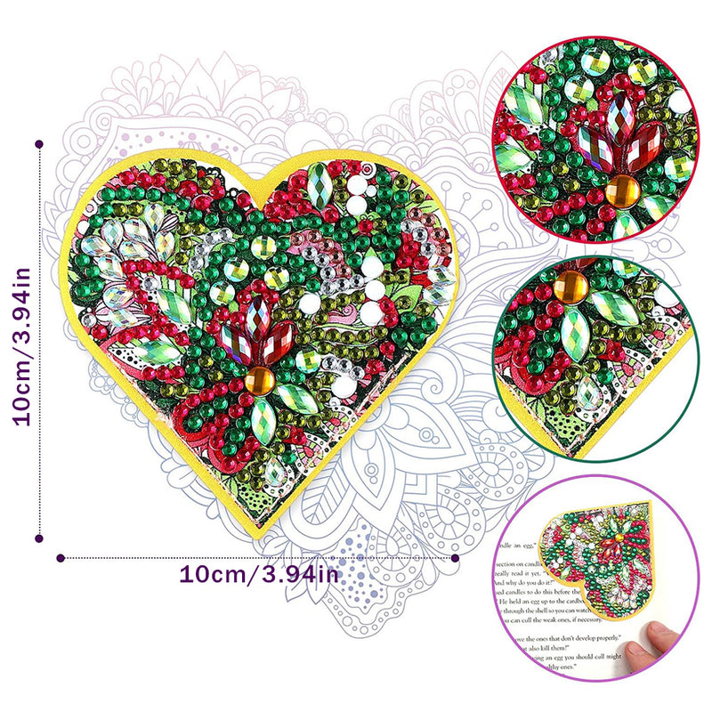 6Pcs Heart Shaped Chrysanthemum Mandala PU Corner Cover Bookmark Diamond Painting Kits