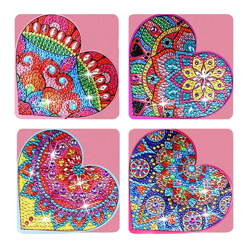 4Pcs Red Heart Shaped Mandala PU Corner Cover Bookmark Diamond Painting Kits