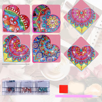 4Pcs Red Heart Shaped Mandala PU Corner Cover Bookmark Diamond Painting Kits