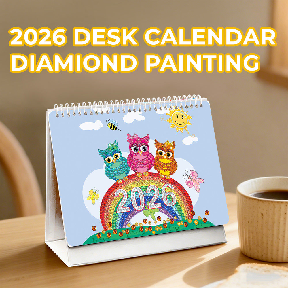2026 Desk Calendar Diamond Painting | Happy and Colorful Owls