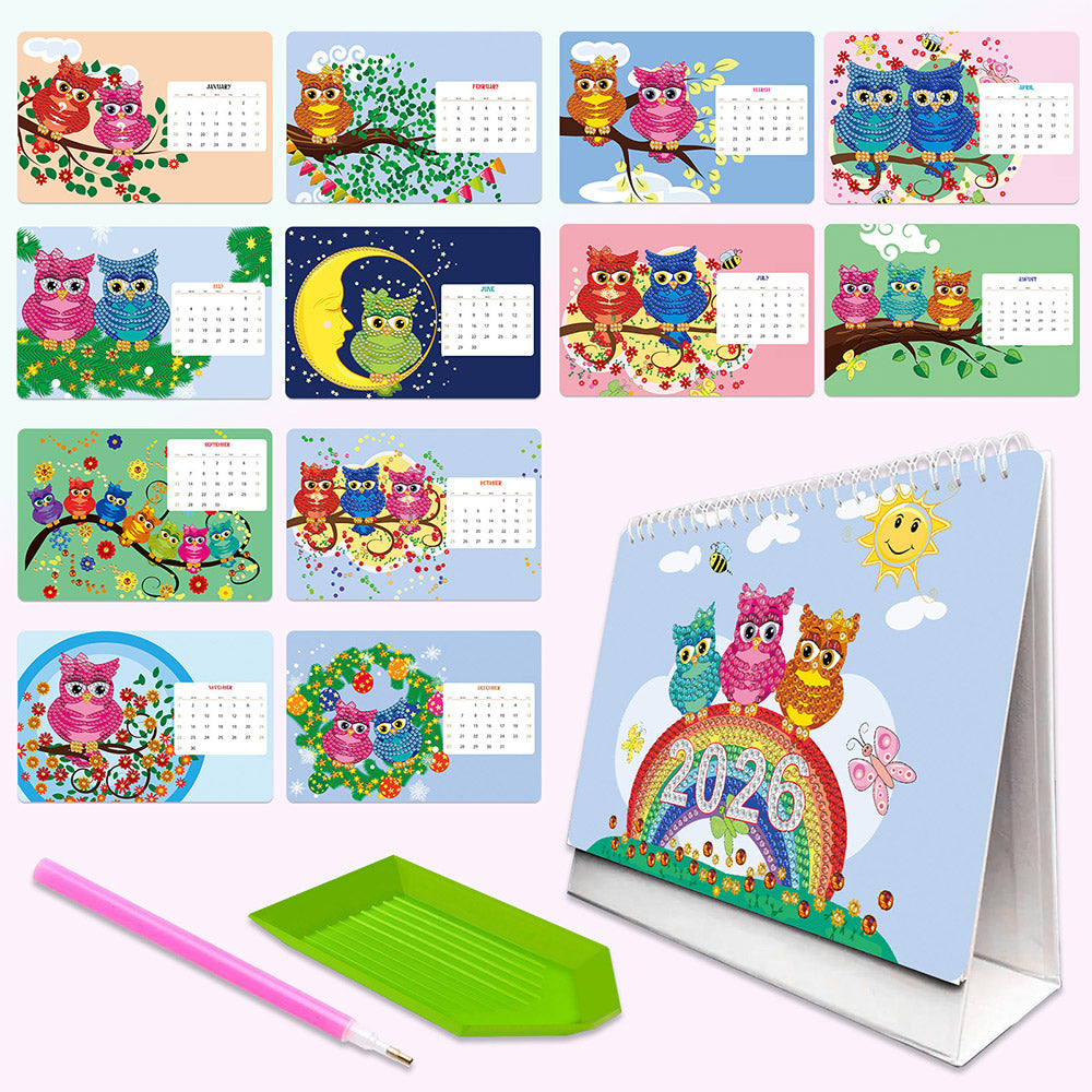 2026 Desk Calendar Diamond Painting | Happy and Colorful Owls