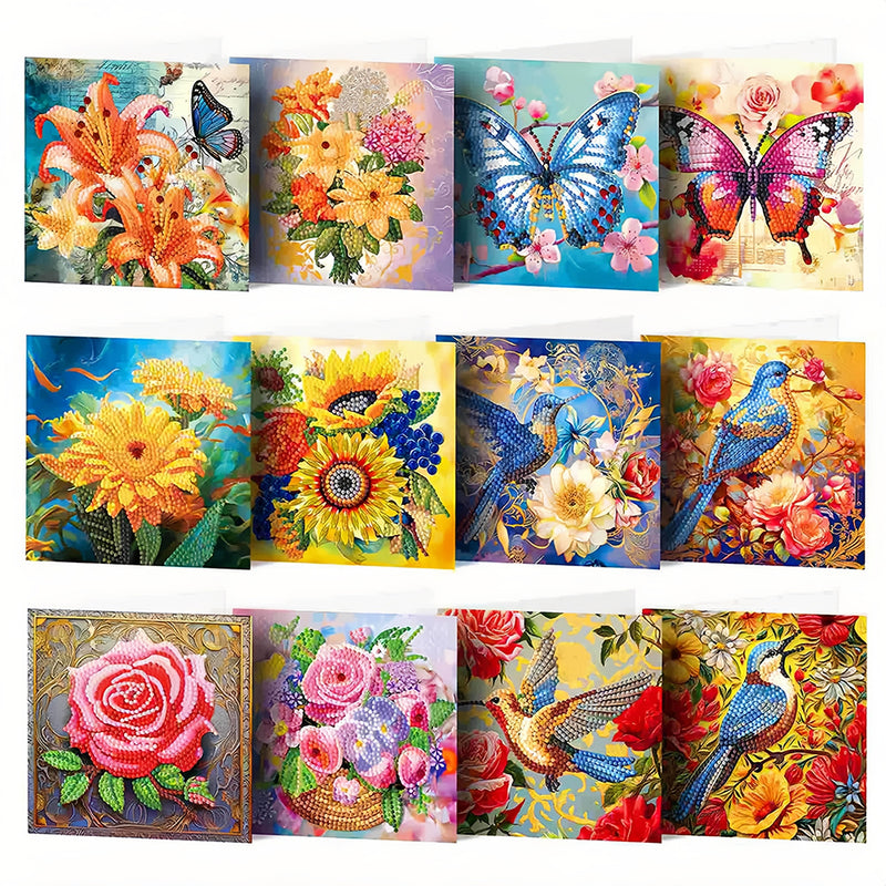 Butterflies, Birds and Flowers Greeting Cards | 12 Pieces