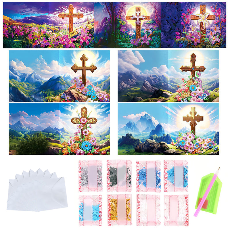 Flower Cross Greeting Cards | 8 Pieces