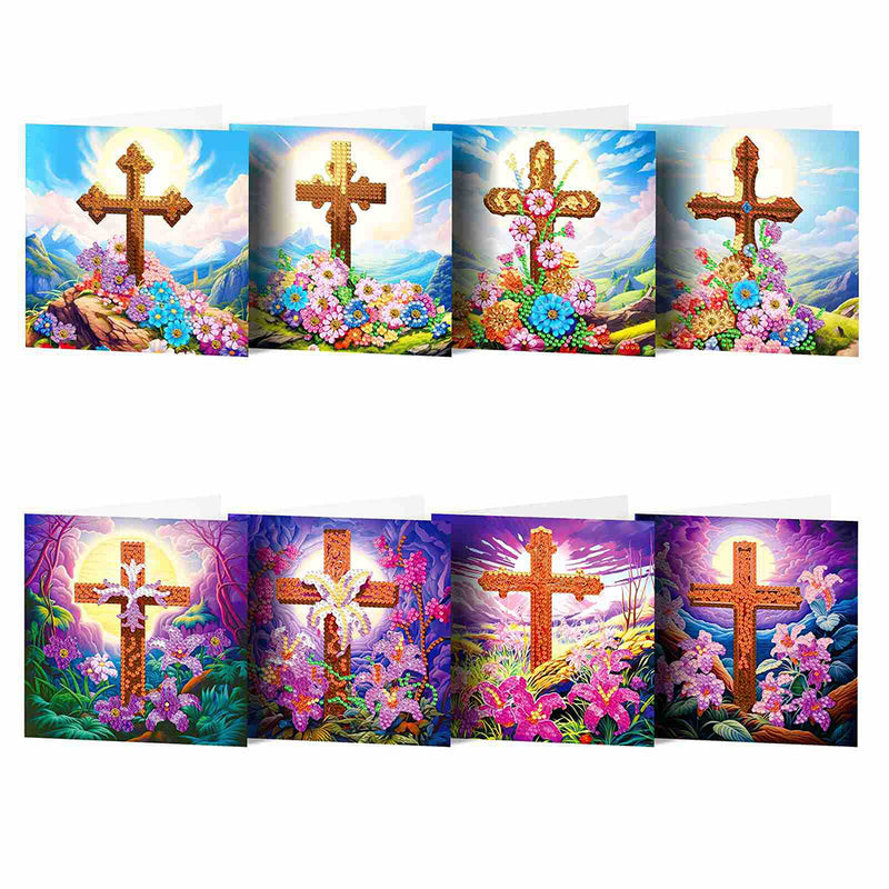 Flower Cross Greeting Cards | 8 Pieces