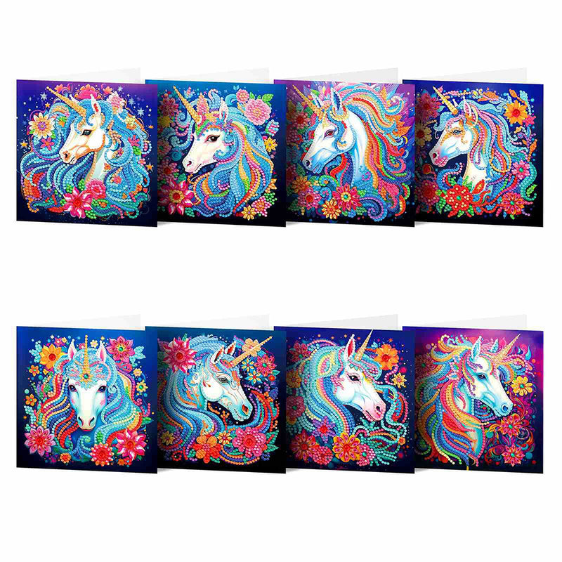 Unicorn and Flowers Greeting Cards | 8 Pieces