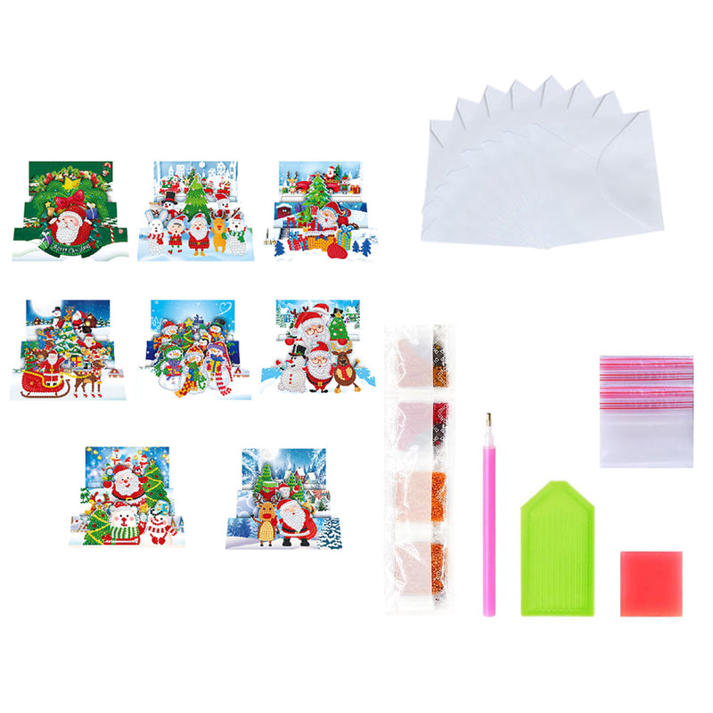 3D Cartoon Christmas Greeting Cards | 8 Pieces