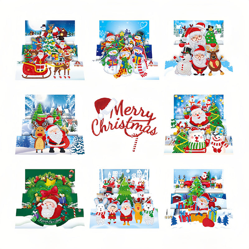 3D Cartoon Christmas Greeting Cards | 8 Pieces