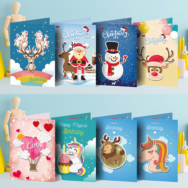 Cartoon Christmas and Birthday Greeting Cards | 8 Pieces