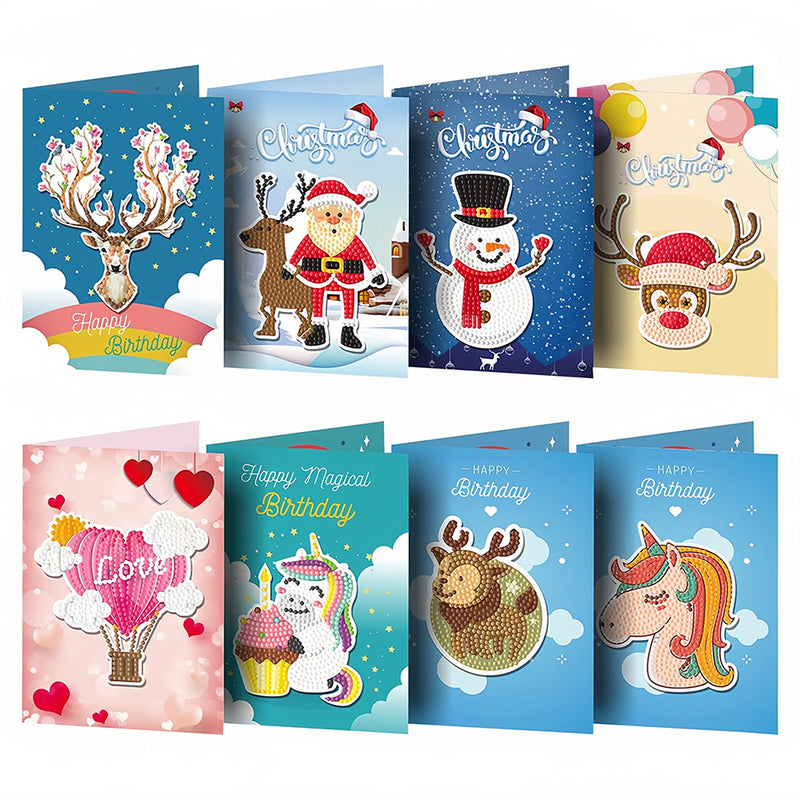 Cartoon Christmas and Birthday Greeting Cards | 8 Pieces