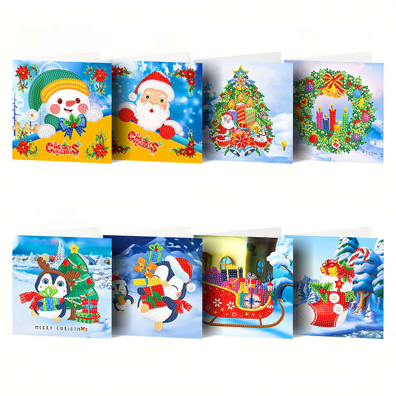 Cartoon Christmas Greeting Cards | 8 Pieces