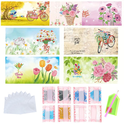 Bicycles and Flowers Greeting Cards | 8 Pieces