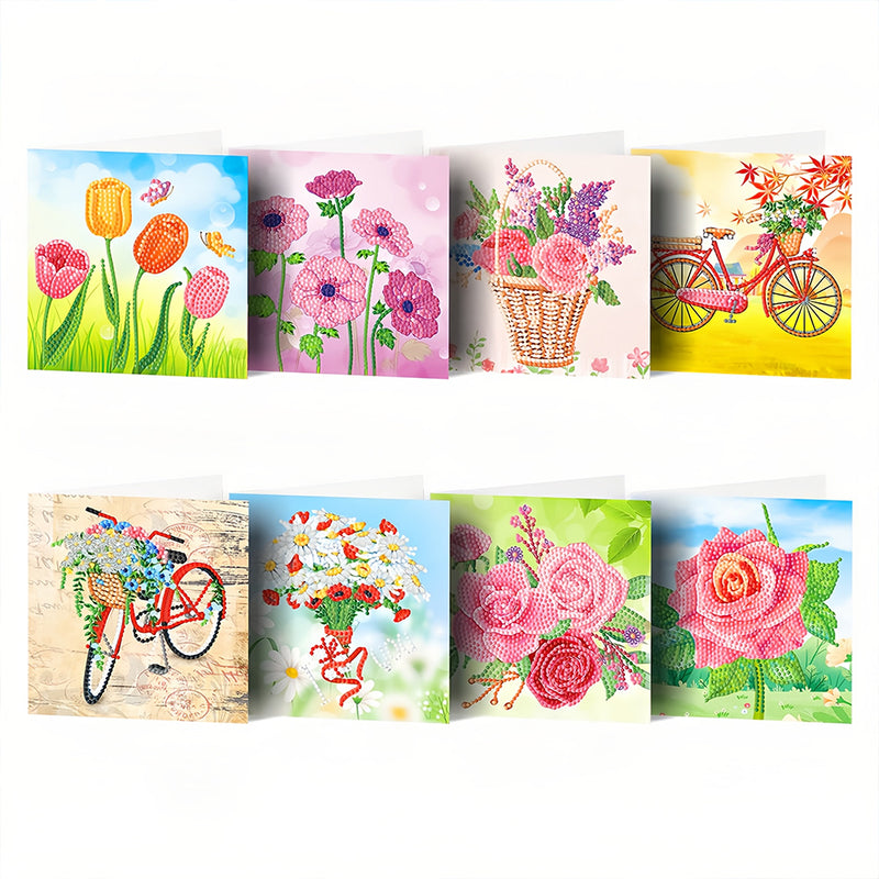 Bicycles and Flowers Greeting Cards | 8 Pieces