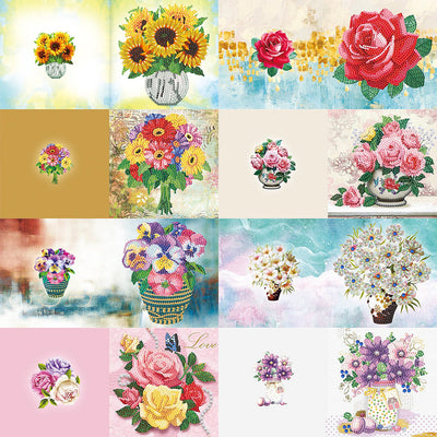 Various Flower Bouquets Greeting Cards | 8 Pieces