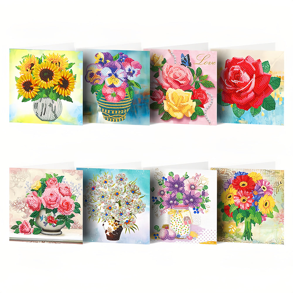 Various Flower Bouquets Greeting Cards | 8 Pieces