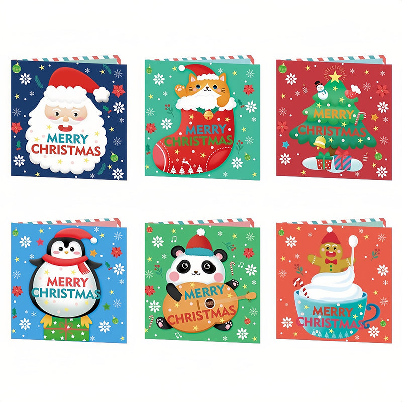 Cartoon Christmas Greeting Cards | 6 Pieces