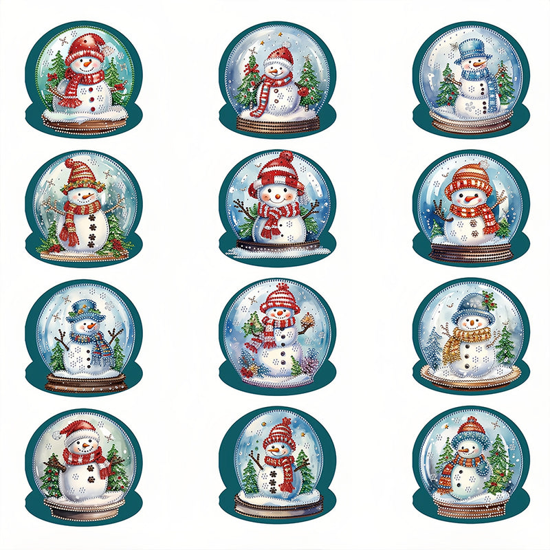 Christmas Snowman Crystal Ball Greeting Cards | 12 Pieces