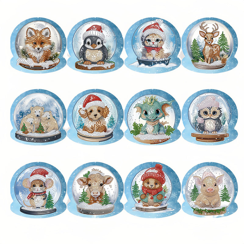 Christmas Animals in Crystal Ball Greeting Cards  | 12 Pieces