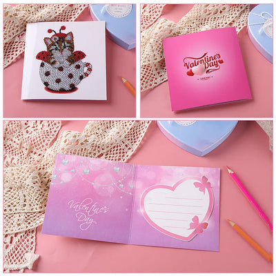 Valentine's Day Teacup Cat Greeting Cards | 10 Pieces