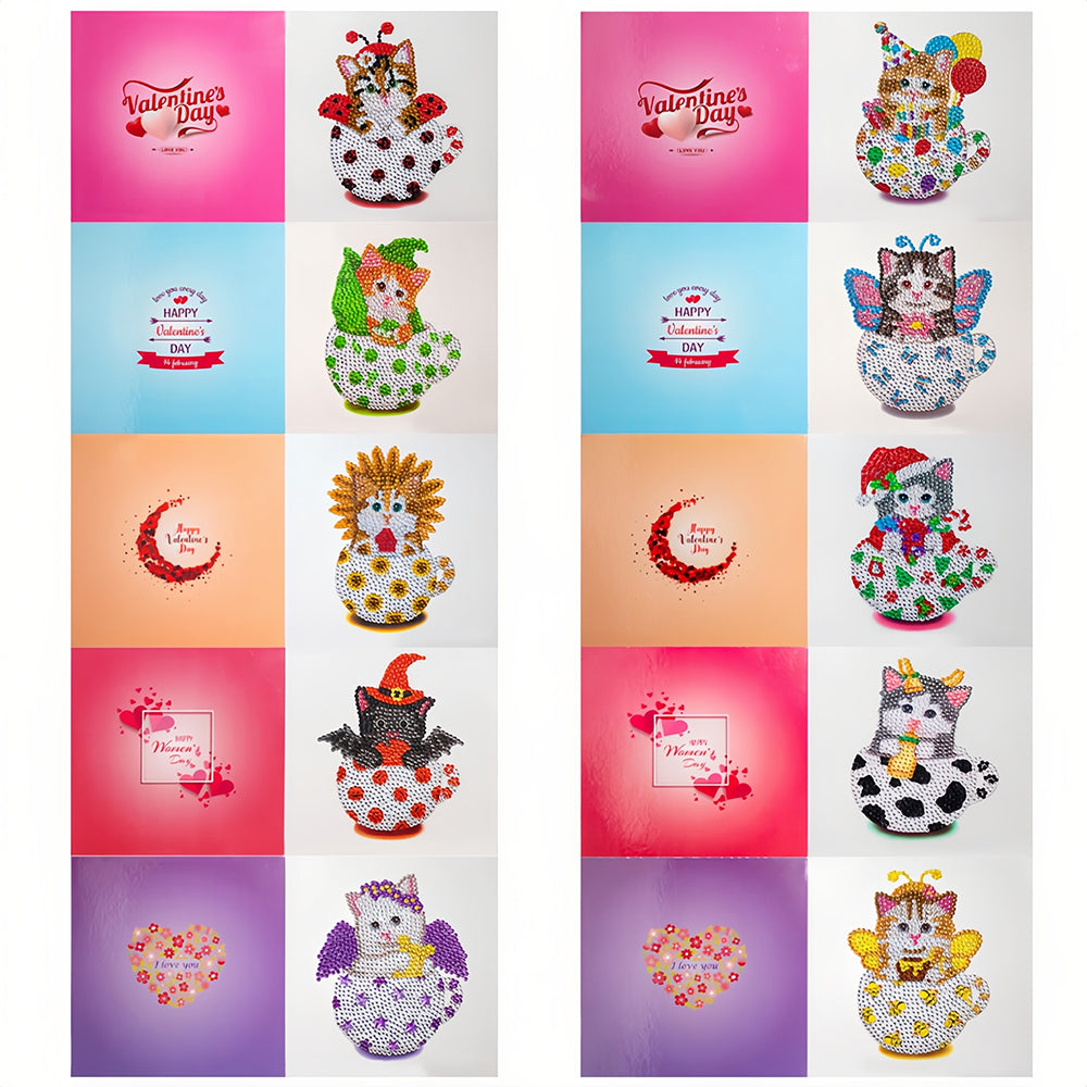 Valentine's Day Teacup Cat Greeting Cards | 10 Pieces
